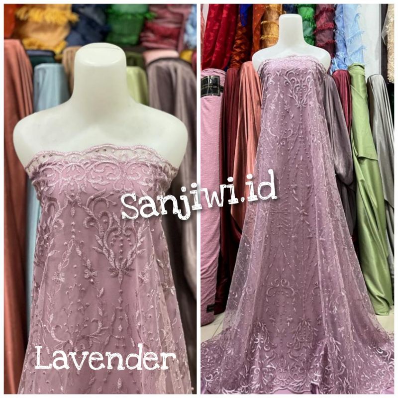 Kain tile tulle brokat brukat mutiara / kain tile akar mutiara pinggiran / bahan brukat mutiara akar bordir