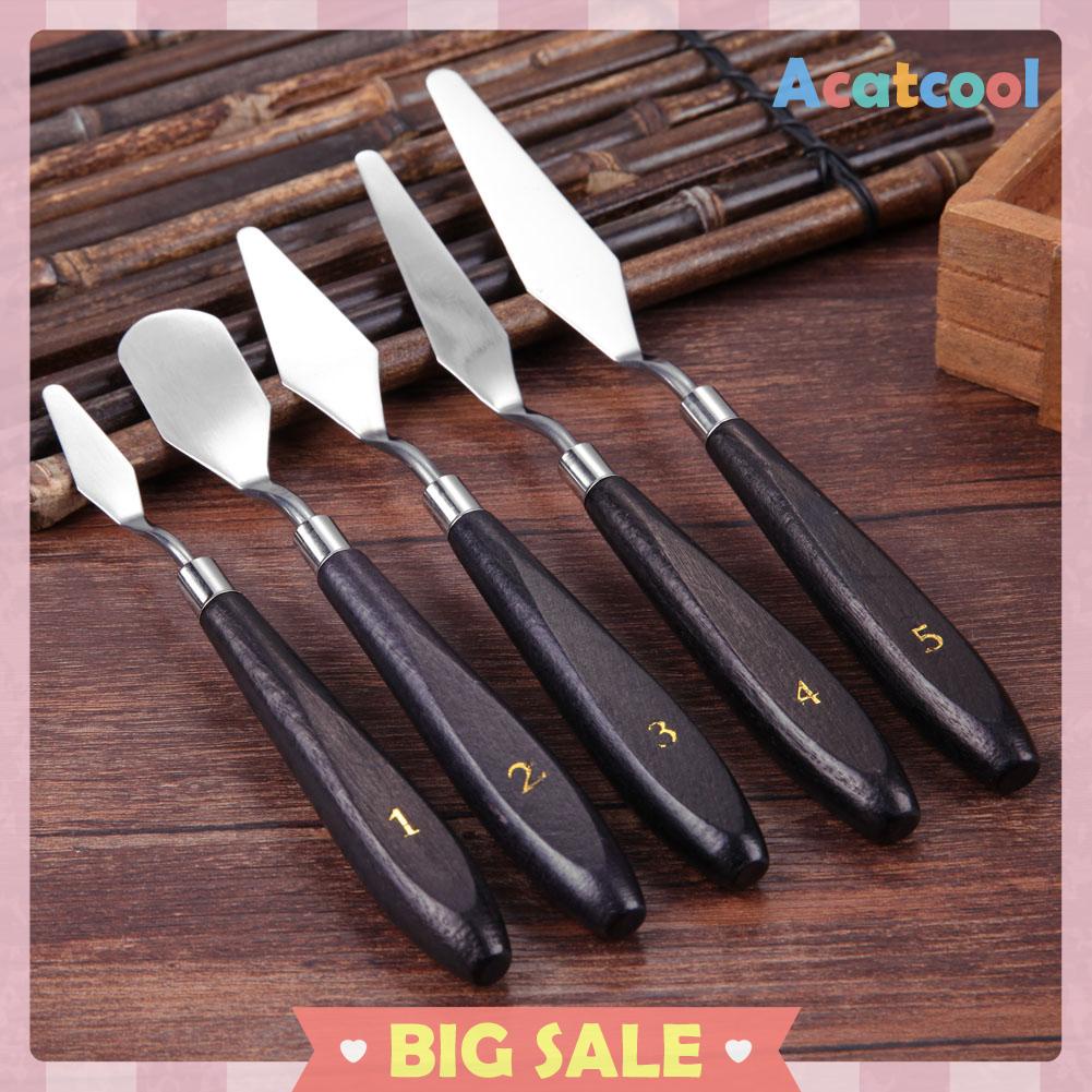 5pcs / Set Spatula + Pisau Palet Stainless Steel Untuk Mencampur Cat