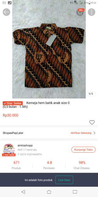 Kemeja Hem Batik Anak Size 0 (0,5 Bulan - 1.5th)