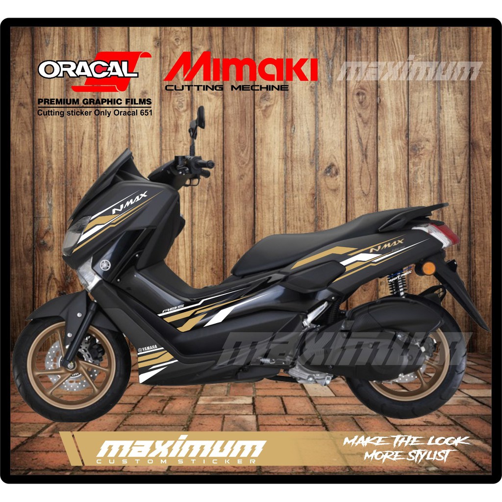 cutting sticker nmax - striping stiker oracal gold dengan putih nmax