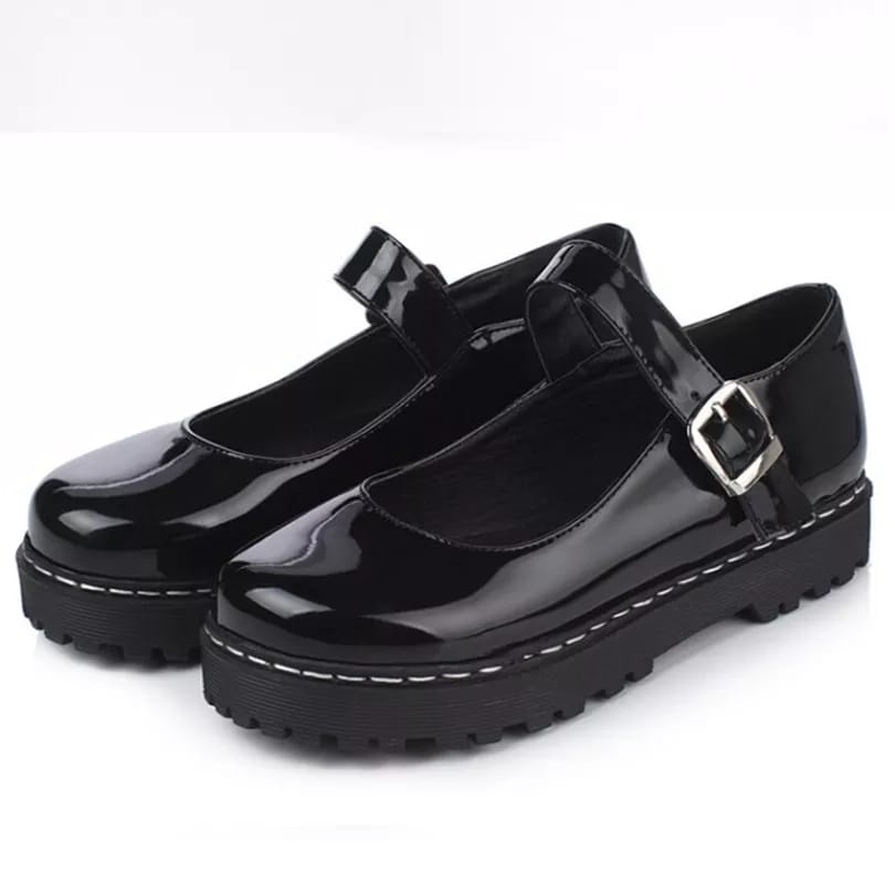 SEPATU WANITA SEKOLAH REMAJA/DEWASA STLYE KOREAN '' XIO BLACK GLOSY'' DM 09