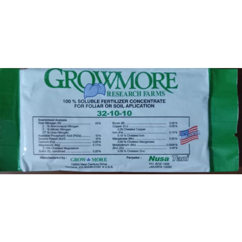 Pupuk Grow More Daun 32-10-10 Kemasan 100 Gram Original Pabrik