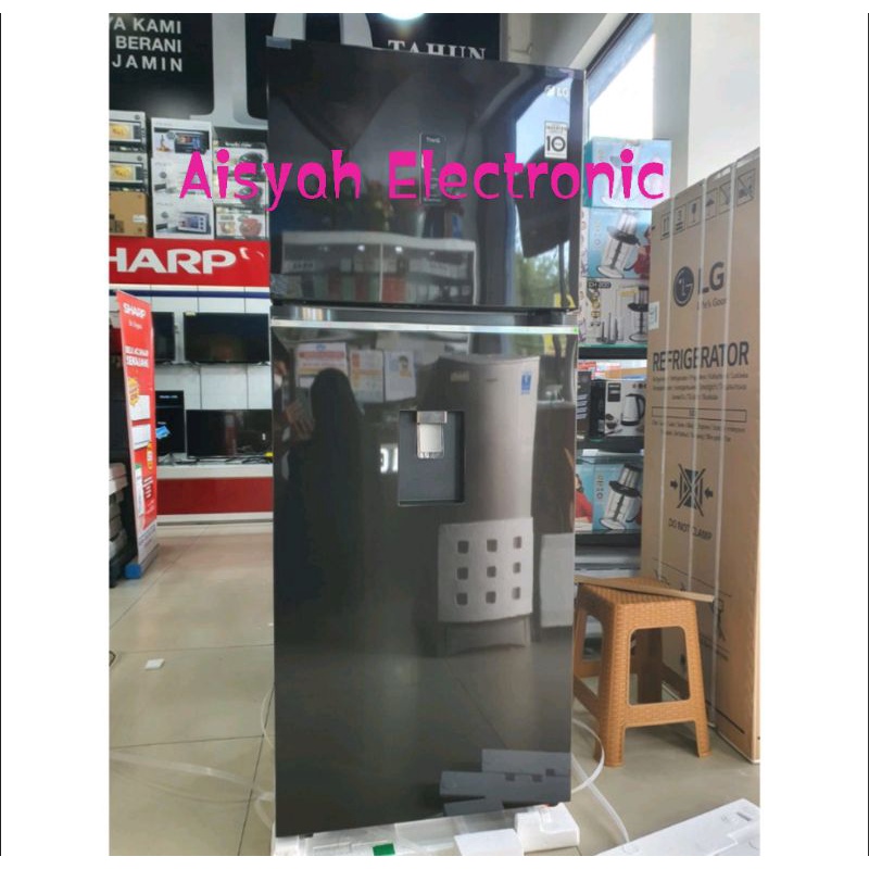 KULKAS 2 PINTU LG INVERTER DISPENSER BLACK GLASS / GN-F372PXAK