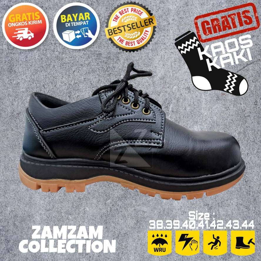 SEPATU SAFETY SEPTI KING KICKERS GREGOR CATERPILLAR KULIT PU SINTETIS ASLI UJUNG BESI BENGKEL KONTRAKTOR TAMBANG PABRIK MURAH BONUS KAOS KAKI