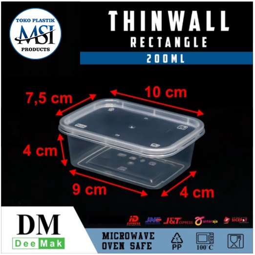 Thinwall 200ml Rect | Thinwall 250ml Rect  | Thinwall 300ml Rect | Thinwall 360ml Rect | Thinwall Persegi Panjang | Food Container | Kotak Slime | Harga diatas adalah harga Repack isi 10pcs (Tempat Makan + Tutup) |