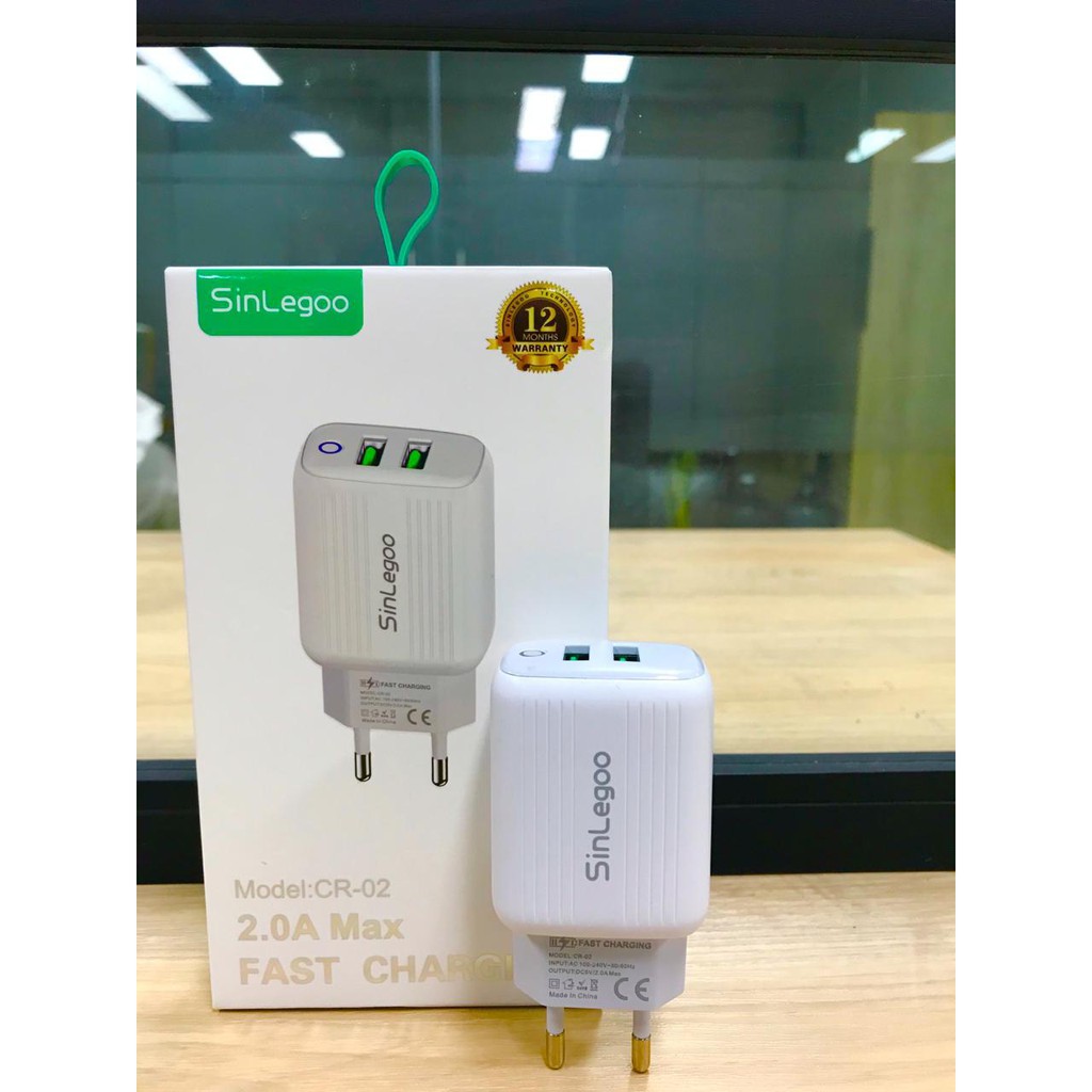 SINLEGOO CR-02 Head Charger LED 2 USB 2.0A Batok Casan Fast Charging GARANSI 1 TAHUN