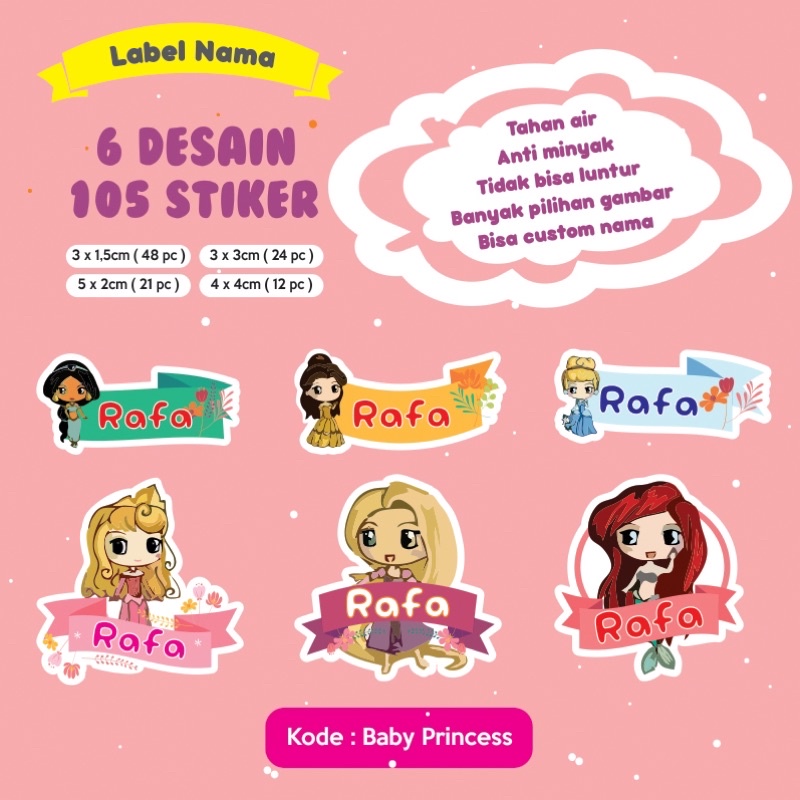

Stiker Nama Anti Air B Princess 105 pcs Anti air waterproof / Sticker nama Waterproof / stiker princess / stiker mulan / stiker aladdin alladin / stiker rapunzel / mermaid ariel / stiker cinderella / stiker Aurora / Stiker jasmine