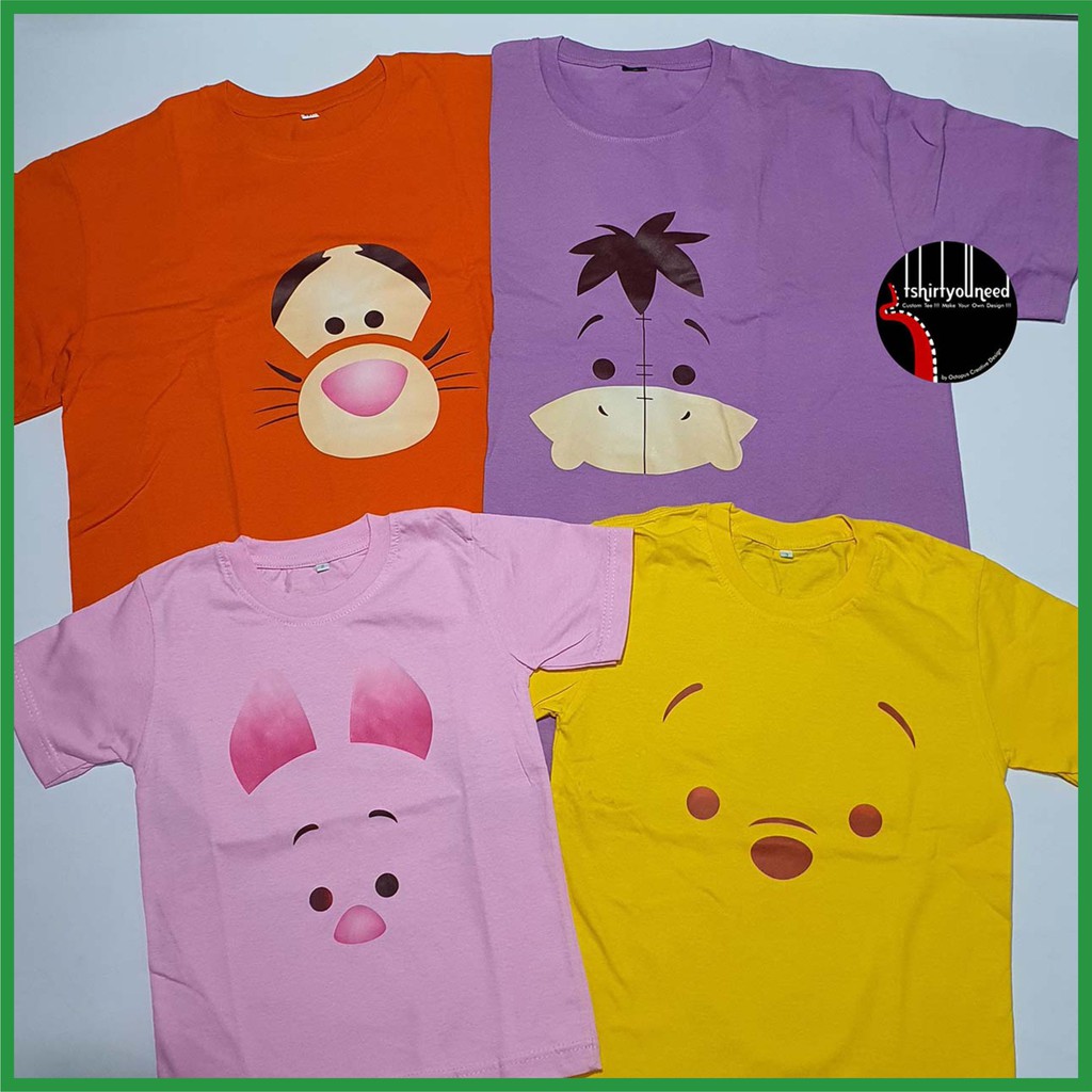 Kaos Anak Dewasa TYN Tsum Tsum Pooh Tiger Eeyore Piglet Face