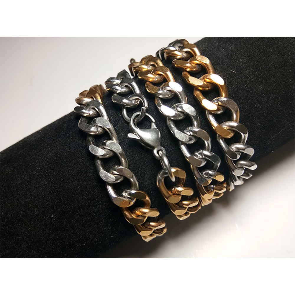 VeE Kalung Titanium Stainless Steel Silver Gold M11 80cm 12mmx9mm - Kalung Pria Wanita
