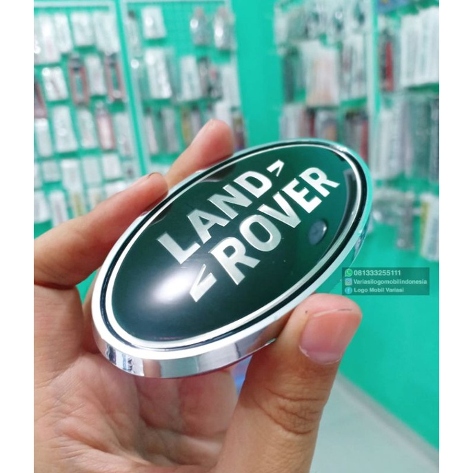 Emblem logo land rover ovale ukuran original 9x4cm background darkgreen hijau tua silver chrome