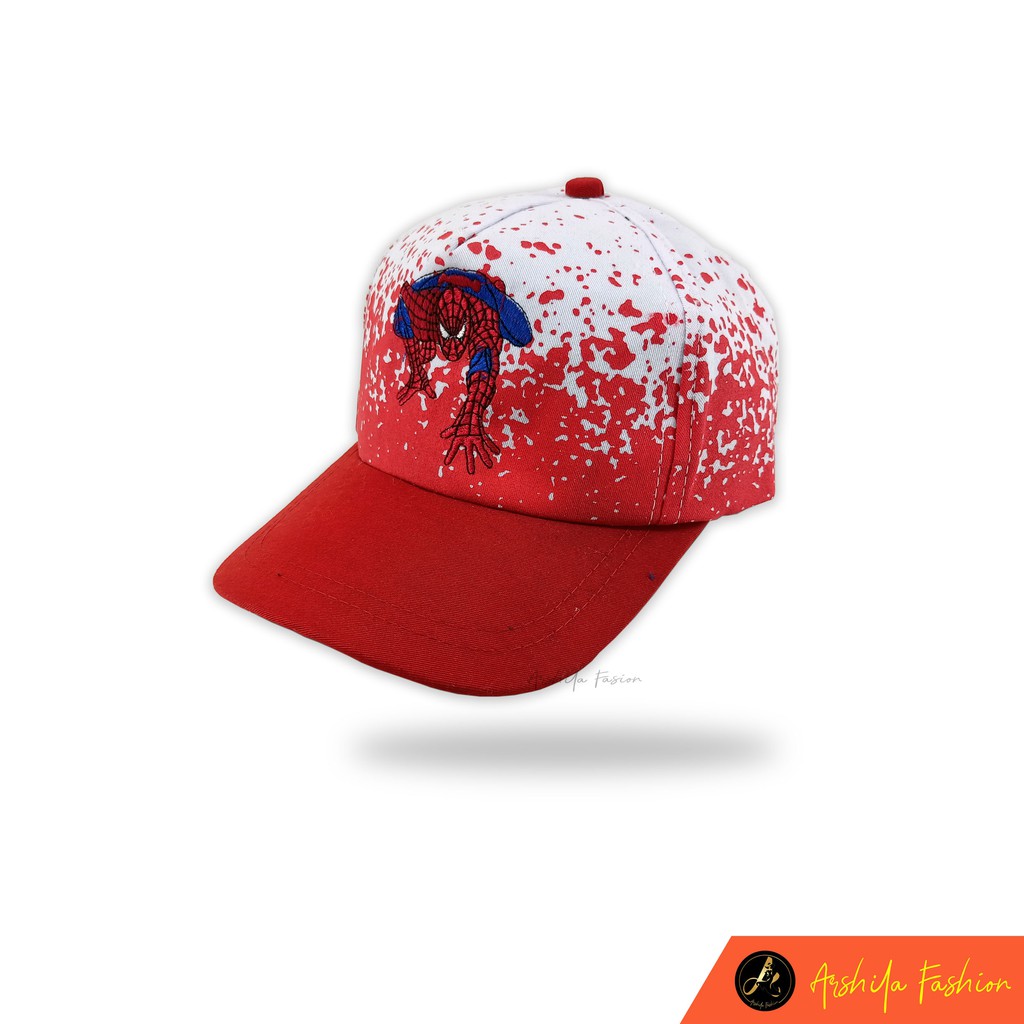 Topi Anak Laki laki motif Bercak Hero Spiderman superman kapten amerika-Full Spiderman Merah