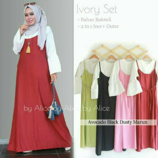 Gamis Dress Ivory Set (Gamis dan Inner) Ori Alice Longdress Maxi Baloteli