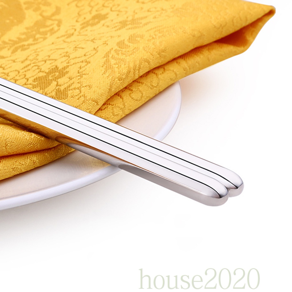 [house2020]1 Pair Stainless Steel Solid Long 36cm Chopsticks Reusable Handheld Kitchen Non-slip Cooking Tool