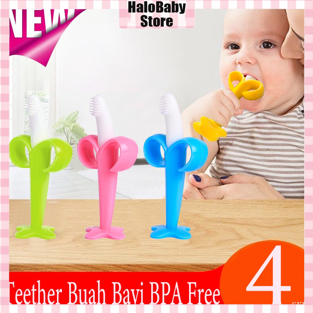 Halobaby Teether Gigitan Baby Toothbrush Banana Bayi Sikat Pisang Bpa Organik