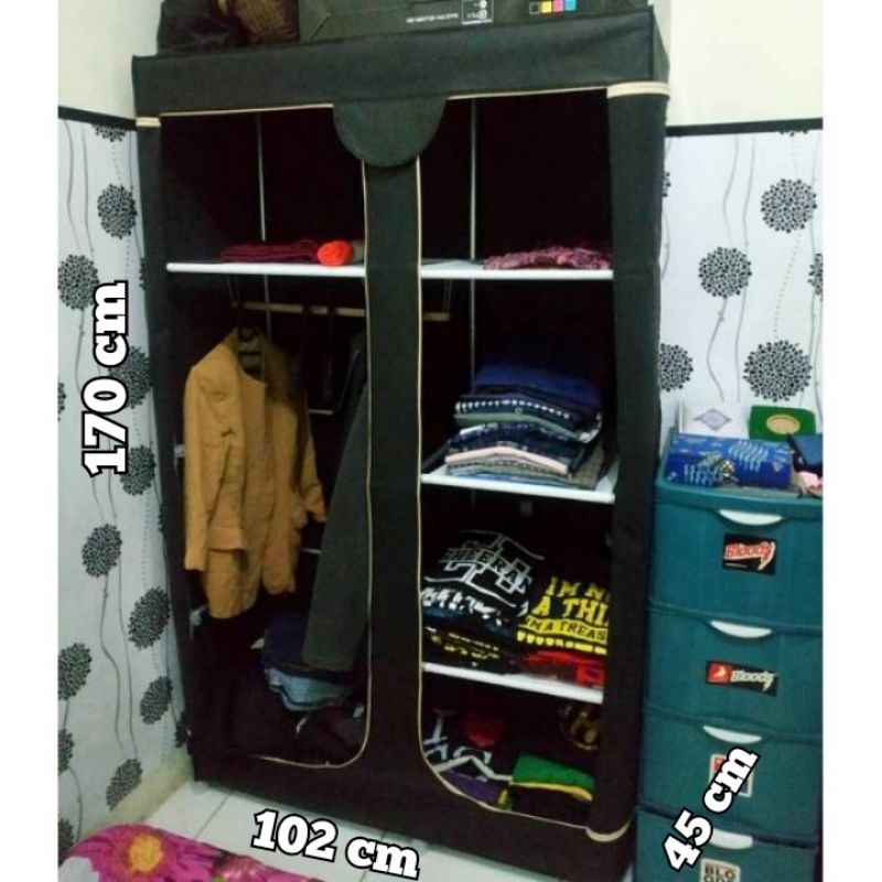 Lemari Baju 2 Sisi Gantung dan Rak Sekat Gamis Gaun Dress Panjang Jas Pakaian Tinggi Besi Portable