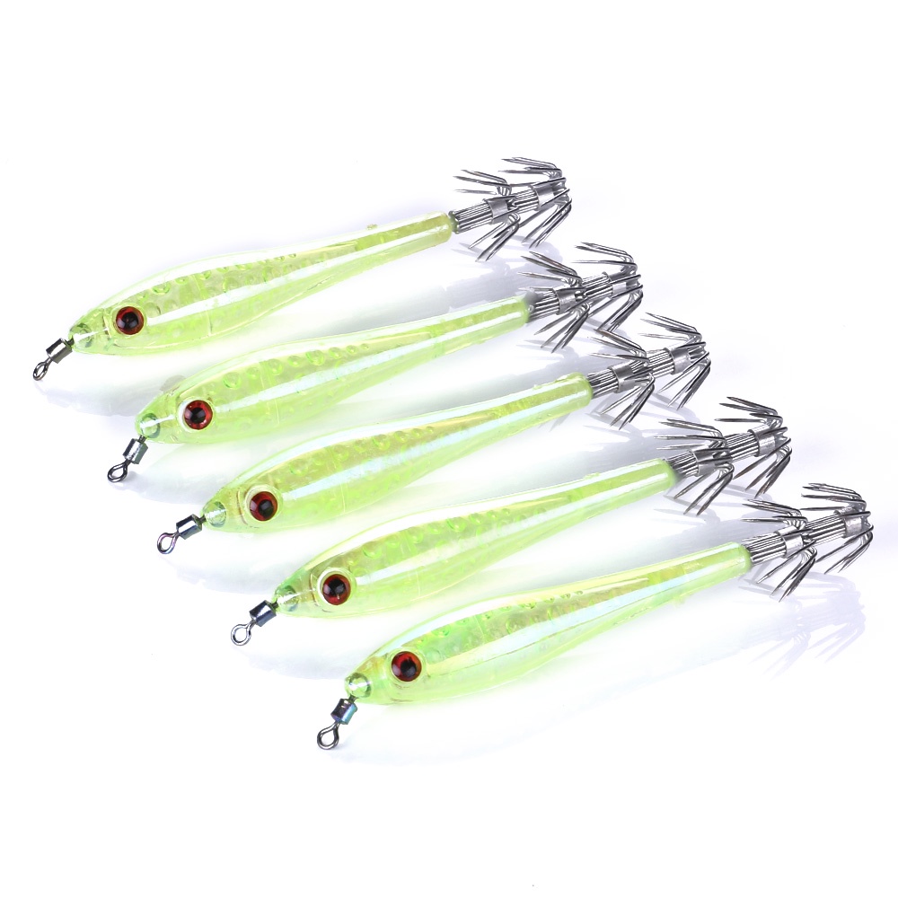 Hengjia 5pcs Umpan Pancing Cumi-Cumi Luminous 9.5CM 6G Glow in The Dark