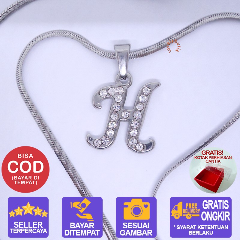 Lovelybutik Honey Kalung Huruf Titanium Anti Karat Inisial H Uk 45 cm BONUS KOTAK PERHIASAN