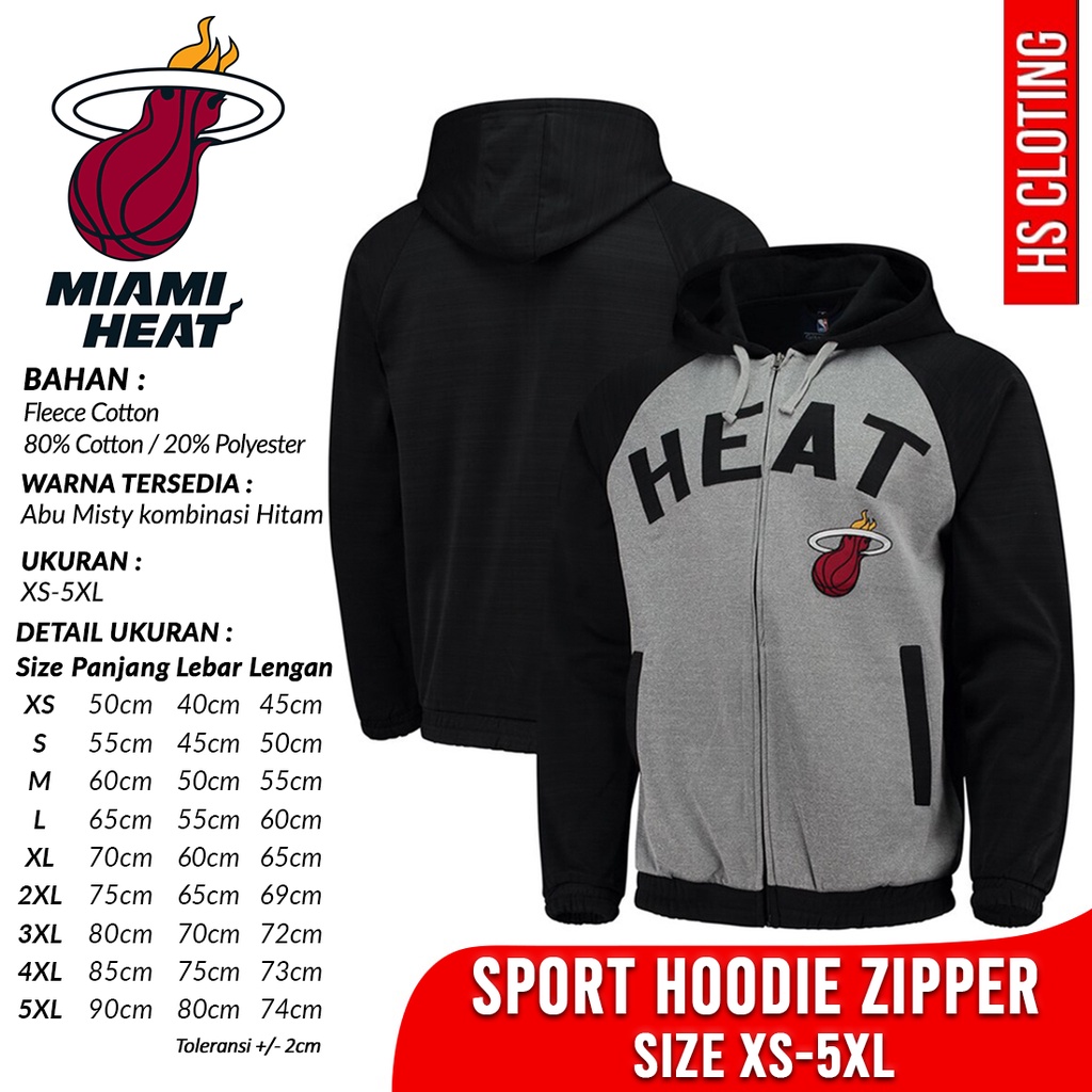 Jaket XS-5XL MIAMI HEAT NBA Basketball Team Eastern Conference Hoodie Zipper Bahan Katun Fleece Abu 