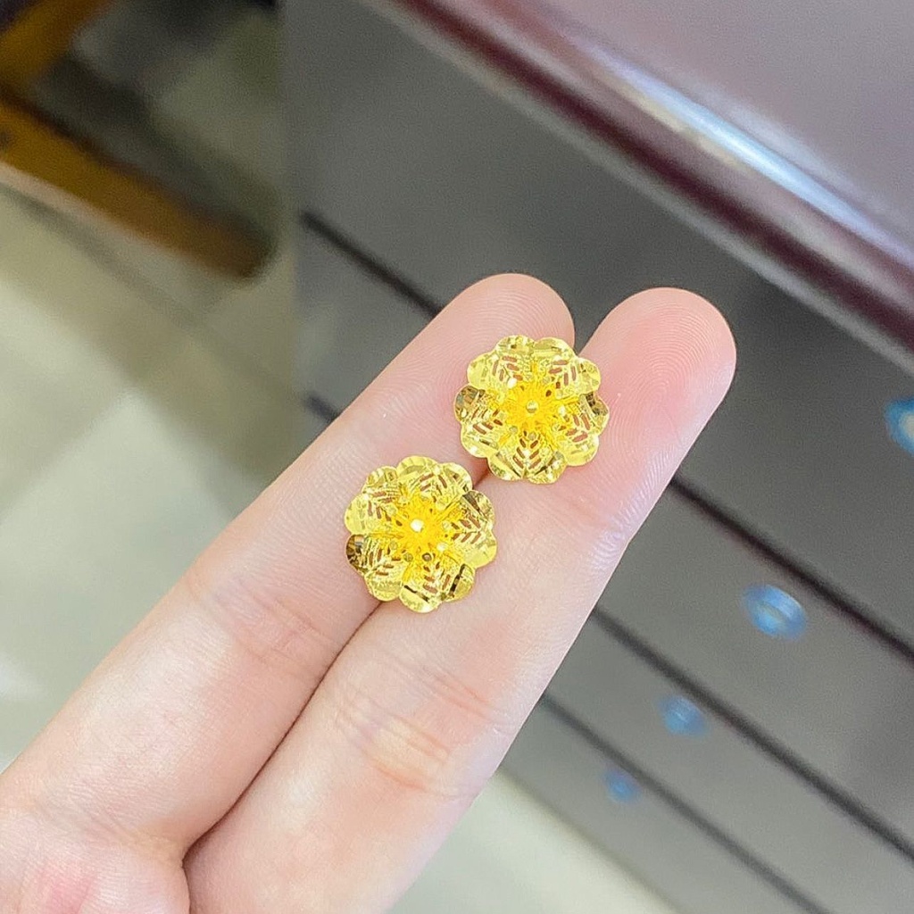 Anting duduk anak dan dewasa emas asli kadar 700 70% 16k model bunga like kendari 2 3 gram gr g giwang kerabu duduk paku tusuk desain 3D