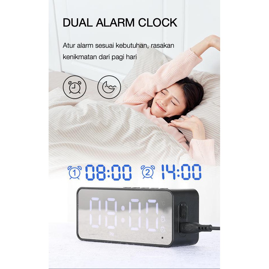 Robot RB150 LED ALARM Clock Bluetooth 5.0 Speaker Dengan Radio FM black original