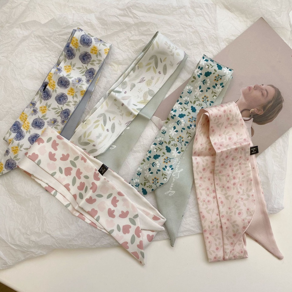 KOREAN TWILLY MOTIF BUNGA SILK SATIN SCARF BAG SHAWL RIBBON STYLE BASIC FLOWER SOFT PASTEL HAIR NECK/ PITA SYAL TAS KOREA RAMBUT LEHER TANGAN WANITA MODEL DESAIN VINTAGE RETRO SATIN MATERIAL MINI FASHION BANDANA KATUN SUTRA DASI POLOS SELENDANG