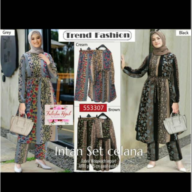 Intan setelan tunik dan celana motif bunga etnik