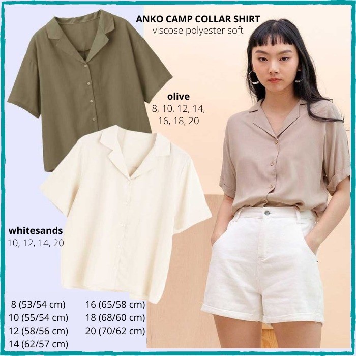 Blouse Wanita Murah Anko Camp Collar Shirt Olive