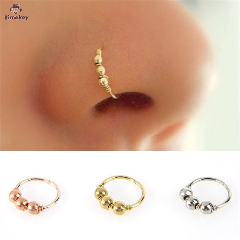 【TK】1 Pc Round Beads Nose Ring Stud Nose Hoop Piercing Jewelry 6mm/8mm/10mm