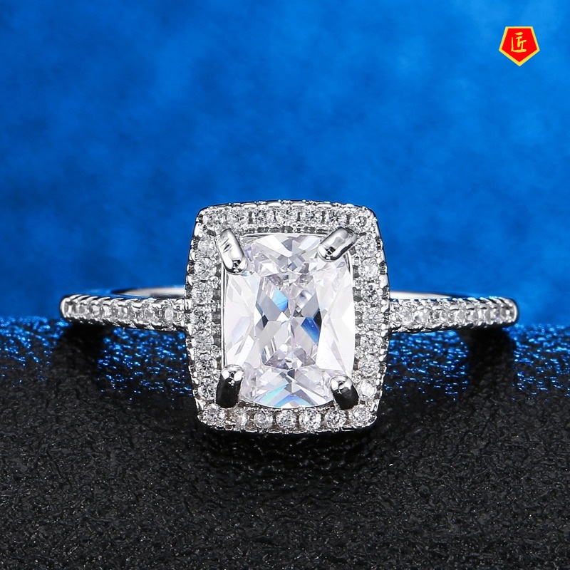[Ready Stock]Simple Personality Silver Square Diamond Ring