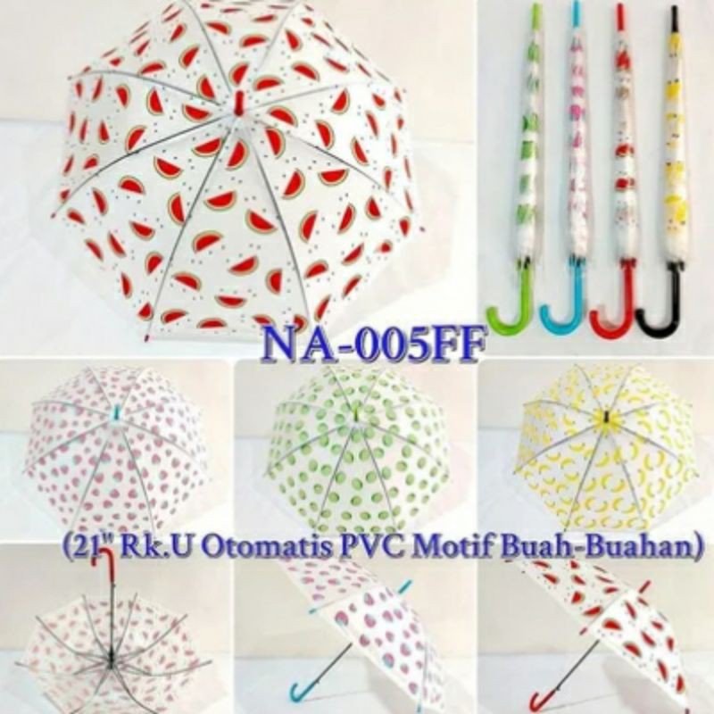 Payung Motif Buah - Payunv PVC Motif Buah - Payung Transparant - Payung Tongkat - Payung Transparant