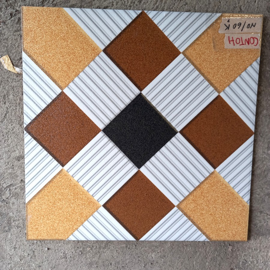 KERAMIK LANTAI GARASI 40X40 KASAR TIMBUL KUNING COKELAT WAJIK HEXAGON
