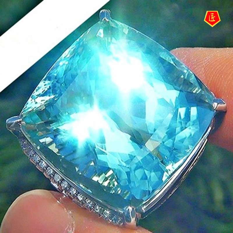 [Ready Stock]Creative Inlaid Blue Big Gem Ring Elegant Temperament