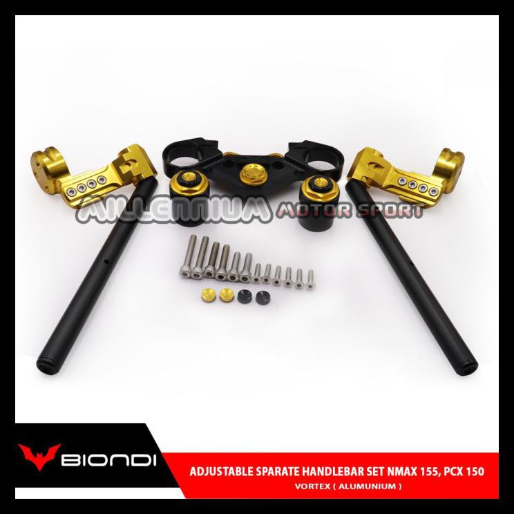 GRATIS ONGKIR STANG JEPIT BIONDI NMAX 155 & PCX 150 TYPE VORTEX ALUMUNIUM - BLACK GOLD !!!!