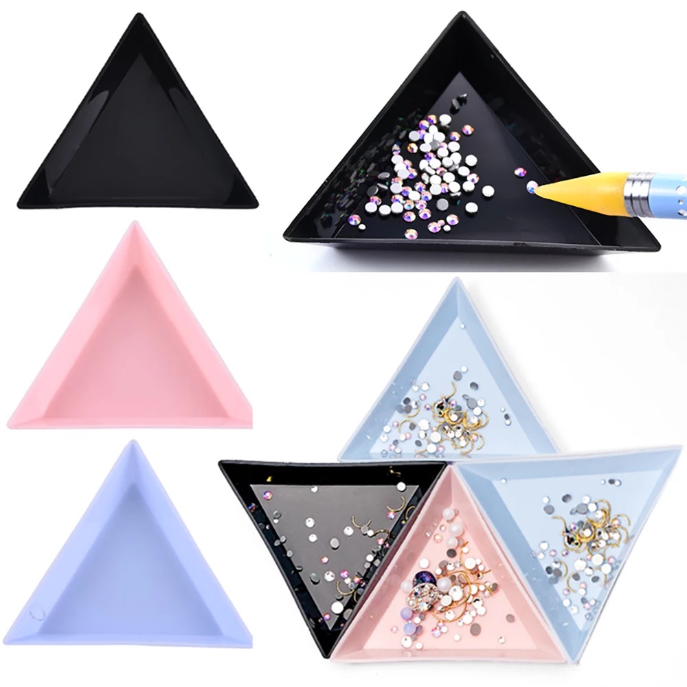 3 Pcs Plastic Triangular Tray Rhinestone Diamond Storage Box / Nail Jewelry Beads Organizer Container Jewelry Tray Holder DIY Tools