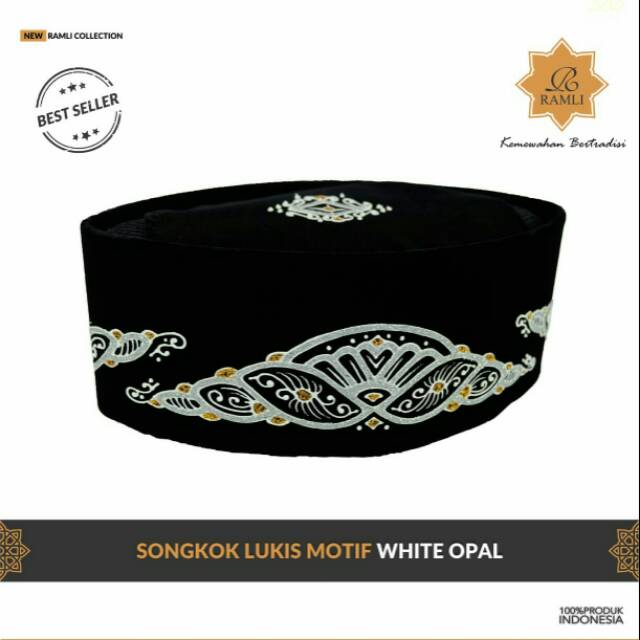 Songkok kopyah kopeah kopiah Peci Hitam Motif White Opal