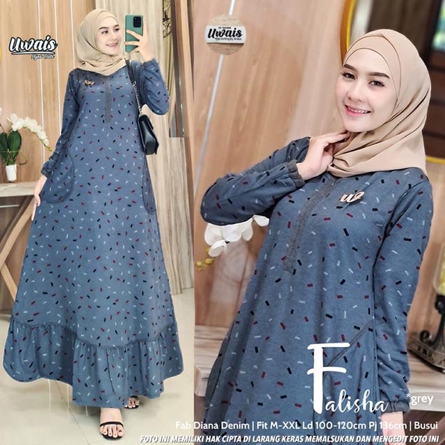 Gamis Wanita Calvin Jeans Diana Busui Tebal Melar Nyaman di Pakai Fane Levila Gamis Muslim Kekinian-FALISHA GREY