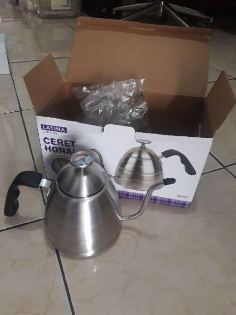 Alat Kopi Latina Rew-1109 Honai Kettle Plus Thermometer 900ml - Teko Leher Angsa 900 Ml