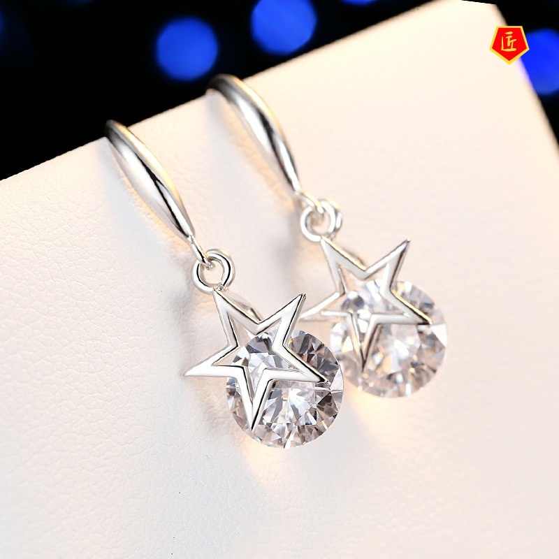 [Ready Stock]Women's Fashion Long Elegant Diamond Star Earrings