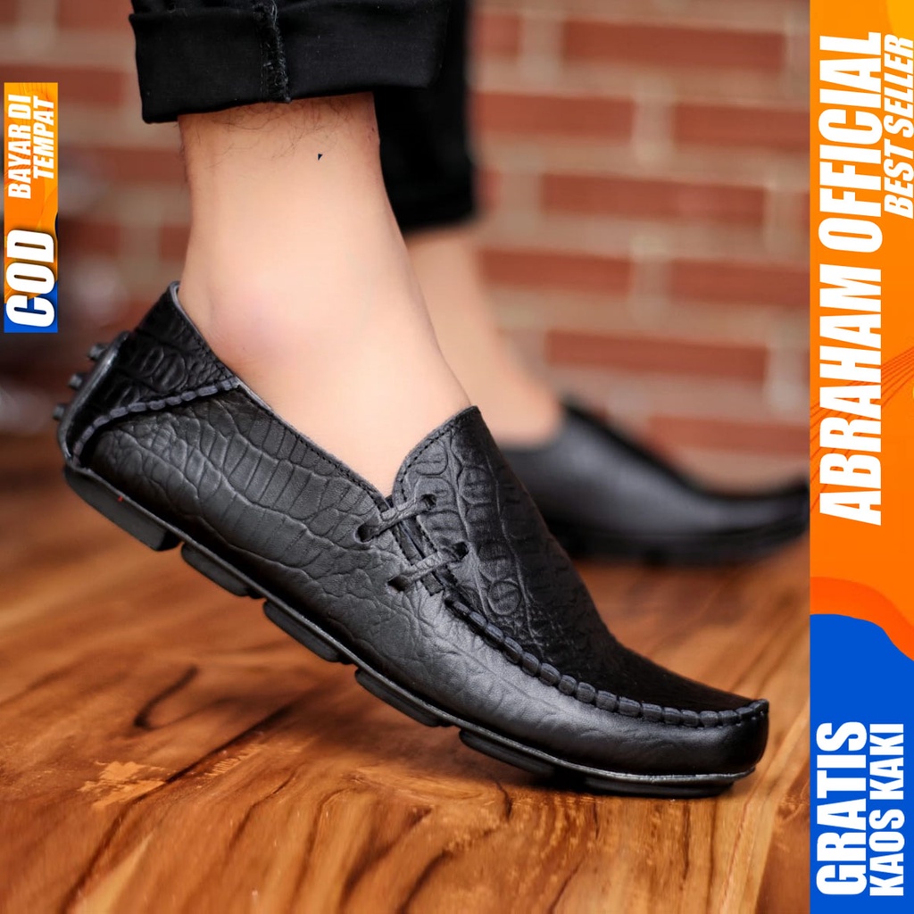 ABRHM x MOKLAY Sepatu Casual Slip On Kulit Asli Kasual Formal Pria Kerja Kantor Kondangan Anti slip Original