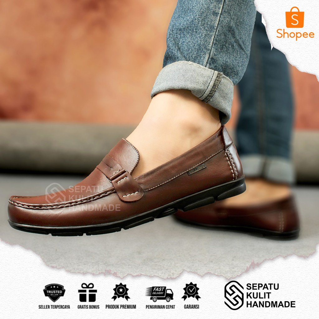 SEPATU KULIT COKLAT JSPR PRIA TANPA TALI SEPATU PRIA KERJA CASUAL SEPATU SLIP ON KULIT PRIA - SEPATU