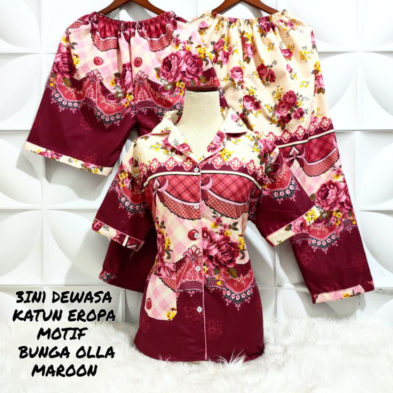 PIYAMA DEWASA 3in1 SIZE M - XXL MOTIF BUNGA