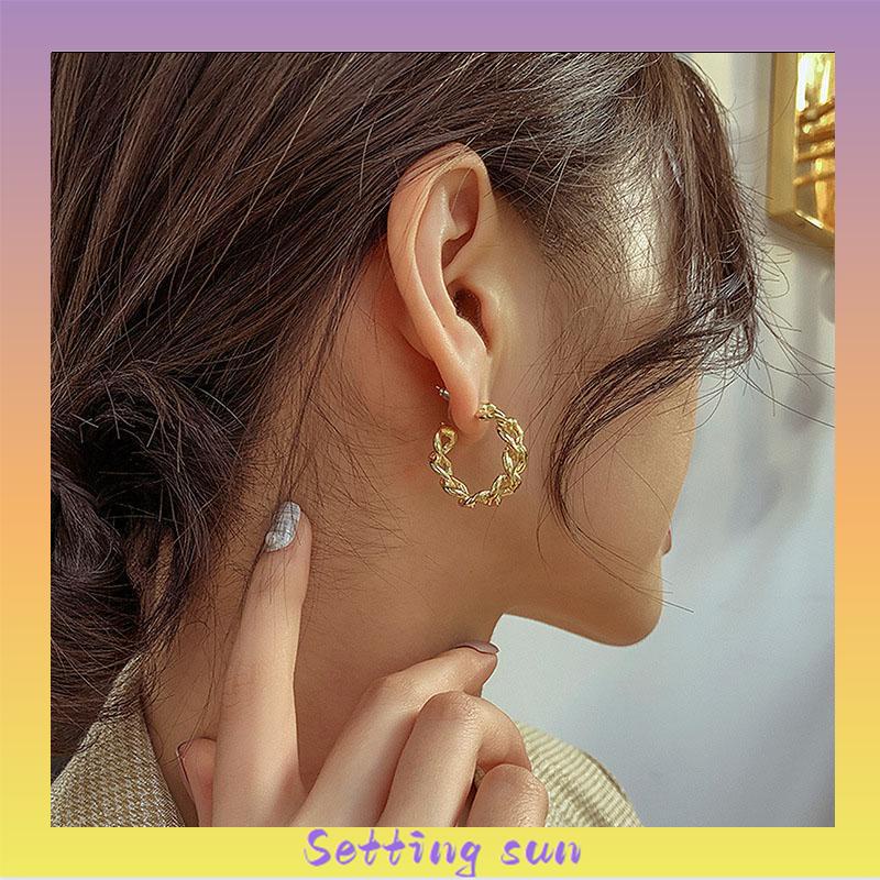 Anting Stud Model Rantai Rongga Bahan Logam Gaya Retro TN