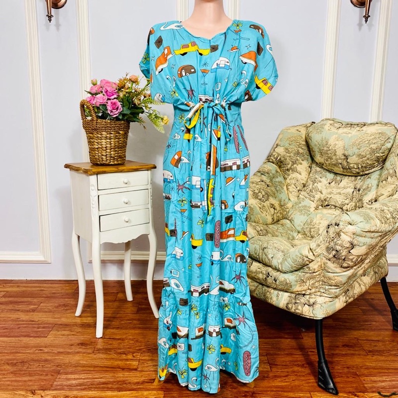 Daster Semata kaki Rayon Manohara Ruffle Busui Panjang Semata Kaki LD 120 Long Dress kekinian - Longdress semata kaki-BlueCar