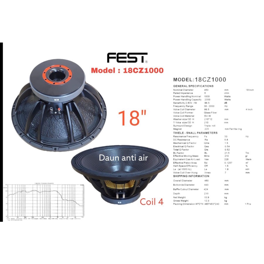 KOMPONEN SPEAKER FEST 18CZ1000 SPEAKER 18 INCH