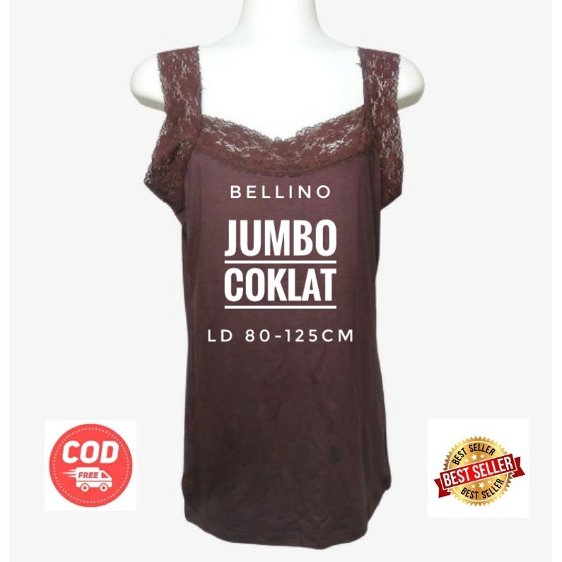 Camisol Tank Top Jumbo Renda Fit to XXL Viorano Super Soft Tanktop Jumbo Wanita Viorano Tangtop Adem-coklat