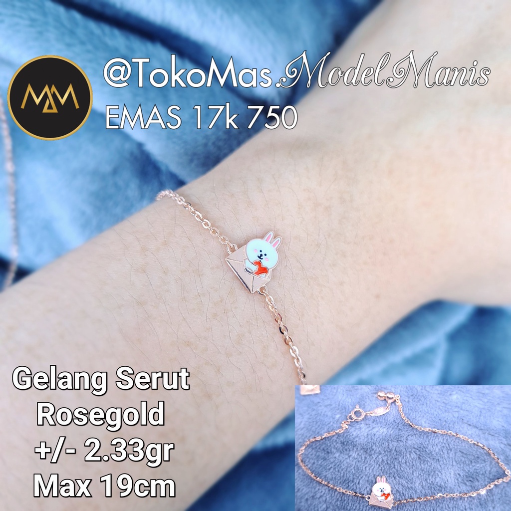 Perhiasan emas set Conny Line Friends Kalung gelang anting emas rosegold 750 kadar 17k