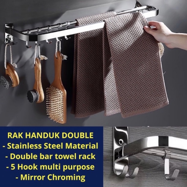 602C Rak Handuk Dinding 2 Susun - Tempat Jemuran Handuk Gantungan Towel Double Rack