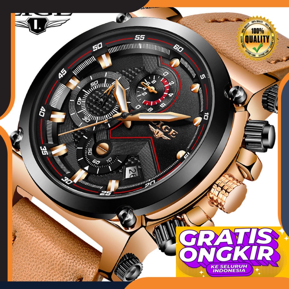 Jam Tangan Pria Sporty LIGE Anti-Water Man's Hand Clock, Low Analog Casual Quartz 30M Automatic Date