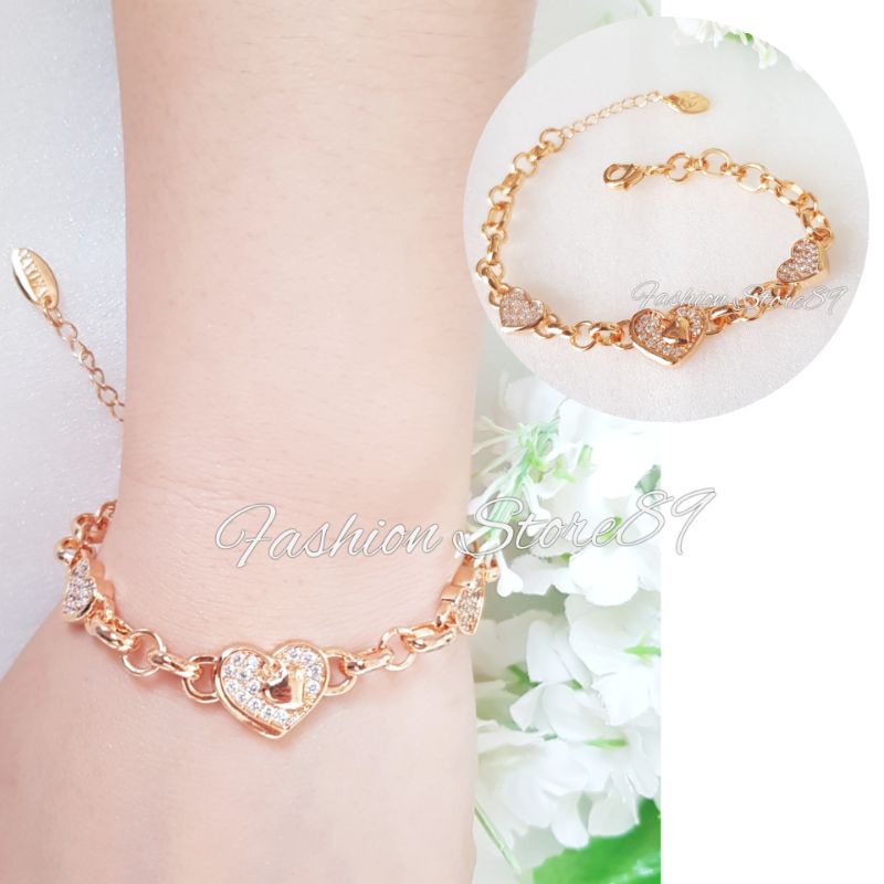 Gelang Love Ukir Permata Rantai Perhiasan Yaxiya Lapis Emas Impor Gelang Fashion Dewasa lapis emas 1