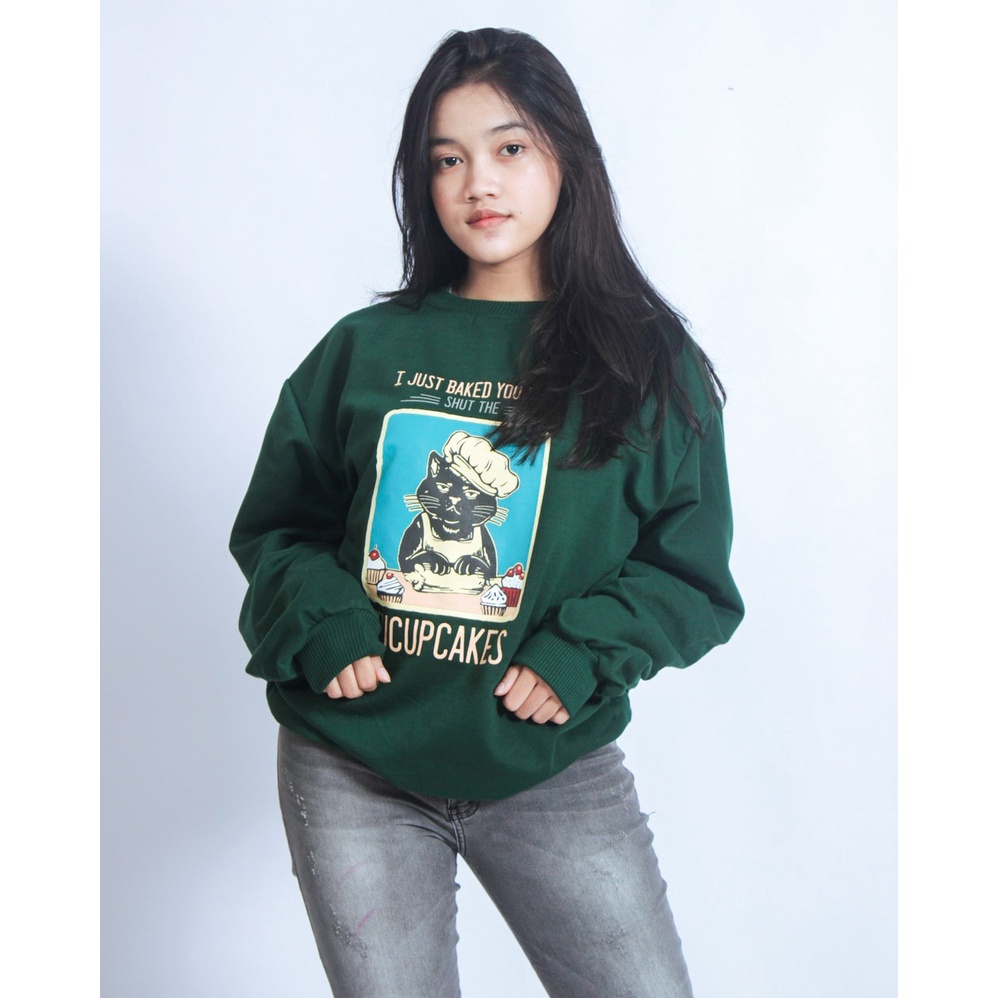 Sweater Fleece Dewasa FUCUPCAKES Sweater Crewneck-EMERALD